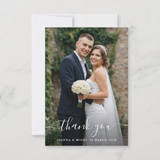 Weiße Kalligrafie-Schrift Moderne Foto-Hochzeit Dankeskarte