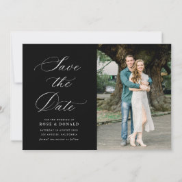 Weiße Kalligrafie schwarze Hochzeit Save-the-Date- Einladung