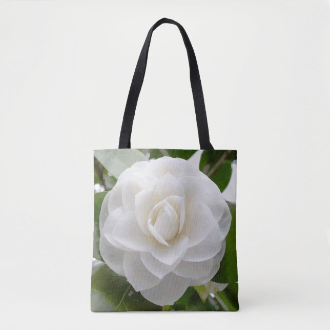 Weiße Kamelien-Aquarell-Geldstrafe mit Blumen Tasche (Vorderseite)