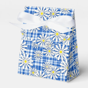 Weiße KamillenBlume auf blauem Schachbrett Geschenkschachtel