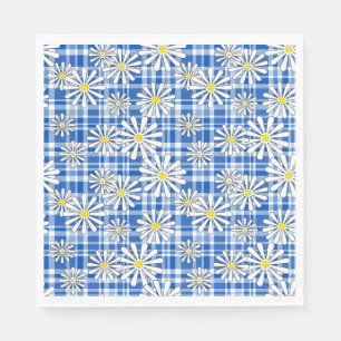 Weiße KamillenBlume auf blauem Schachbrett Serviette