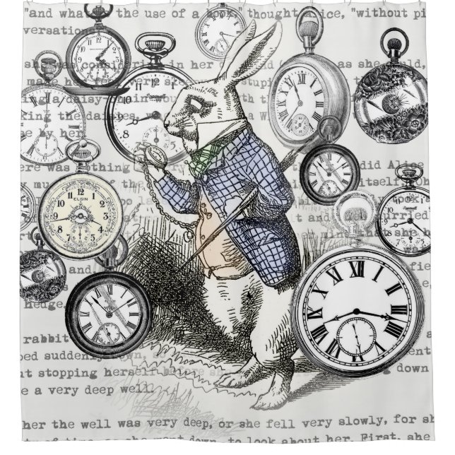 Weiße Kaninchen-Alice im Wunderland Duschvorhang (Vorderseite)