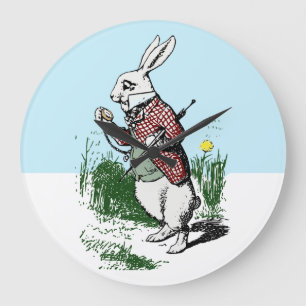 Weiße Kaninchen-Alice im Wunderland Große Wanduhr
