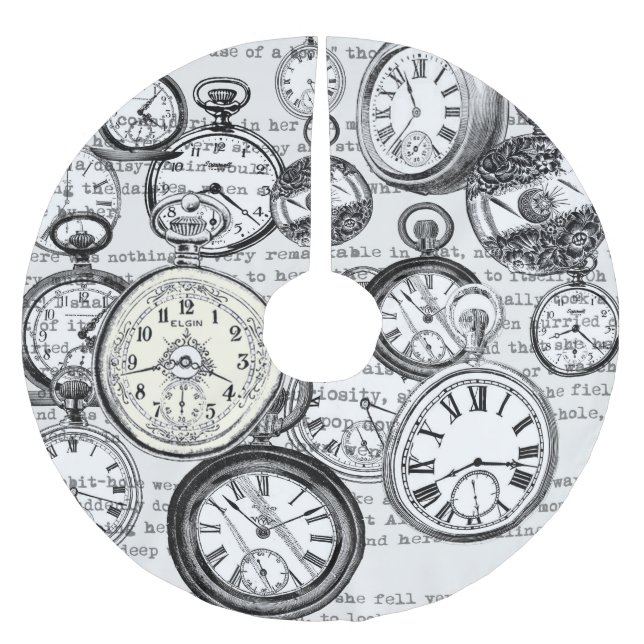 Weiße Kaninchen-Alice im Wunderland Polyester Weihnachtsbaumdecke (Vorderseite)