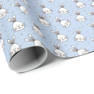 Weiße Kaninchen auf blaues Geschenkpapier Umschla