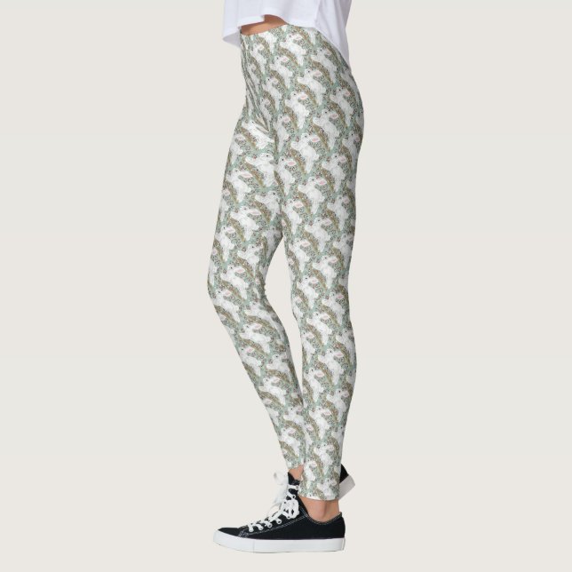 Weiße Kaninchen Leggings Blassgrüne Berge Weihnach (Links)