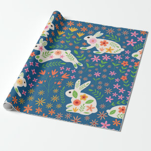 Weiße Kaninchen mit fantastischen farbenfrohen Blu Geschenkpapier