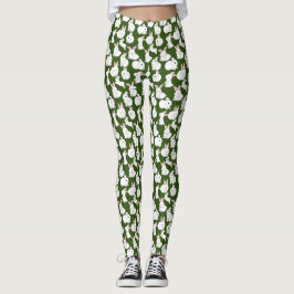 Weiße Kaninchen Muster 01.bw Green BG Leggings
