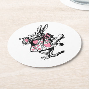 Weiße Kaninchen-Trompeterin Alice Adv Wonderland P Runder Pappuntersetzer
