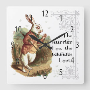Weiße Kaninchen-Uhr, das Hurrier gehe ich Quadratische Wanduhr