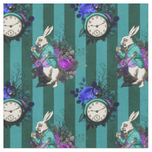 Weiße Kaninchen und Uhren der Alice im Wunderland Stoff
