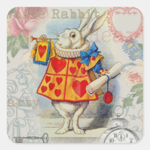 Weiße Kaninchenherzen Alice Klassiker Quadratischer Aufkleber
