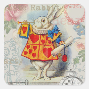 Weiße Kaninchenherzen Alice Klassiker Quadratischer Aufkleber