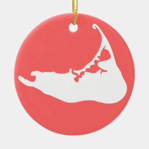 Weiße Karte von Nantucket Insel, Massachusetts Keramikornament