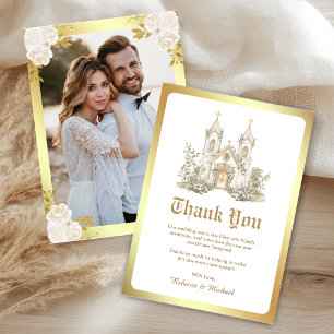 Weiße katholische Hochzeitskirche Foto Dankeskarte