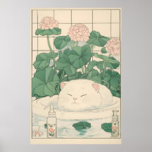Weiße Katz Badewanne Druck, Ukiyo-e Japanische Kun