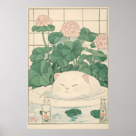 Weiße Katz Badewanne Druck, Ukiyo-e Japanische Kun Poster
