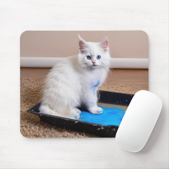 Weiße Kätzchen in Paint Tray Mousepad (Mit Mouse)