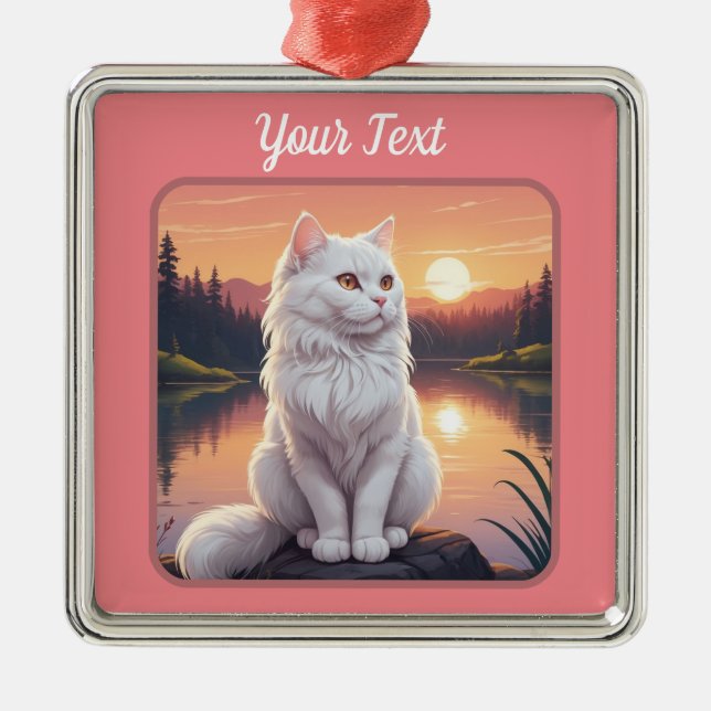 Weiße Katze am See Ornament Aus Metall (Vorne)