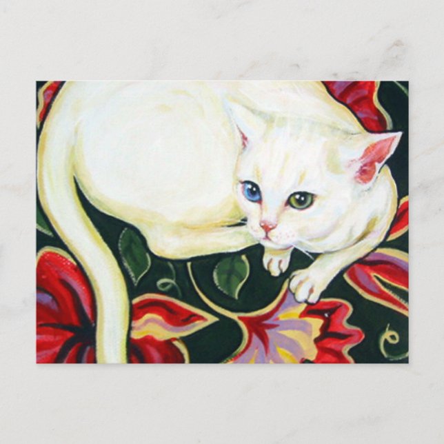 Weiße Katze auf einem Kissen Postkarte (Vorderseite)