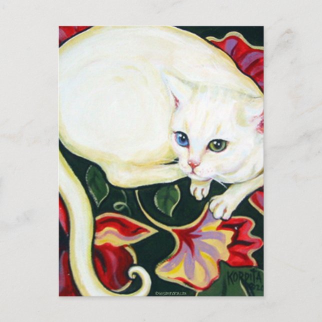 Weiße Katze auf einem Kissen Postkarte (Vorderseite)