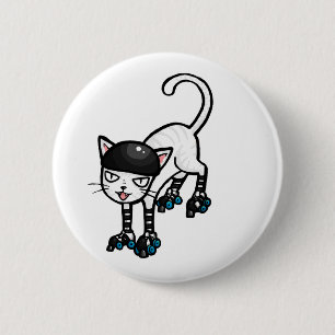 Weiße Katze auf rollerskates Button