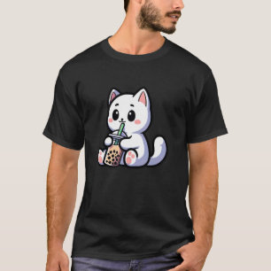 Weiße Katze Bubble Tea Haustier Lustiger Boba T-Shirt