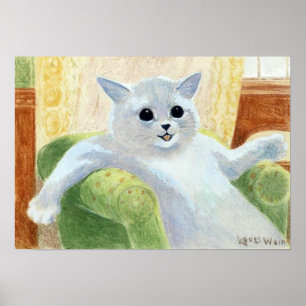 Weiße Katze entspannt sich auf dem Sofa, Louis Wai Poster