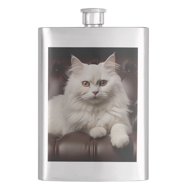 Weiße Katze Flachmann (Vorderseite)