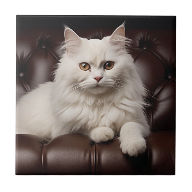 Weiße Katze Fliese (Vorderseite)