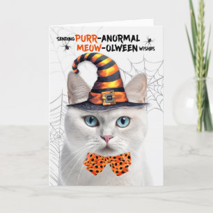 Weiße Katze Funny PURRanormal MEOWolween Feiertagskarte