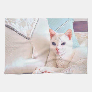 Weiße Katze Geschirrtuch