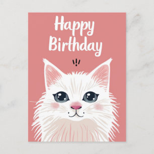 Weiße Katze herzlichen Glückwunsch zum Geburtstag Postkarte