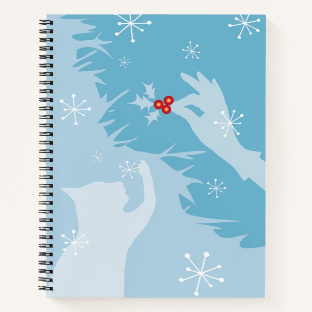Weiße Katze & Holly, Eisblau Notizbuch (Vorderseite)