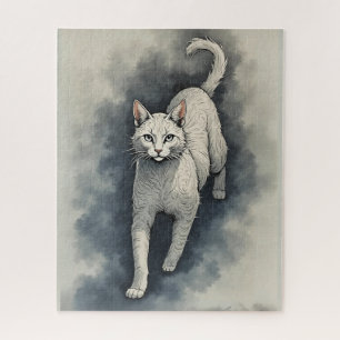 Weiße Katze im Stil einer chinesischen Tuschezeich