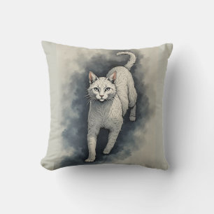 Weiße Katze im Stil einer chinesischen Tuschezeich Kissen
