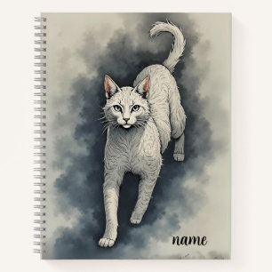 Weiße Katze im Stil einer chinesischen Tuschezeich Notizbuch