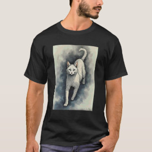 Weiße Katze im Stil einer chinesischen Tuschezeich T-Shirt