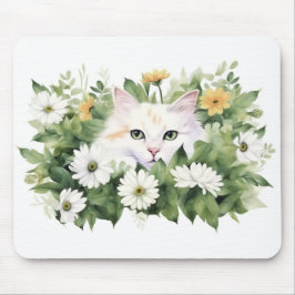 Weiße Katze in Aquarellen Mousepad