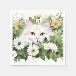 Weiße Katze in Aquarellen Serviette