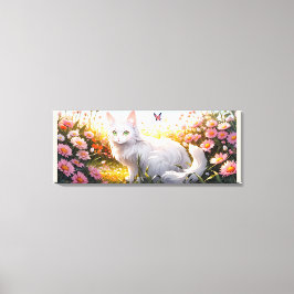 Weiße Katze in Blume Ai Art Leinwanddruck