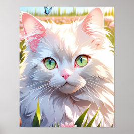 Weiße Katze in Blume AI Art Poster