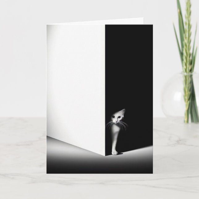 Weiße Katze in schwarzen Schatten Karte (Vorderseite)
