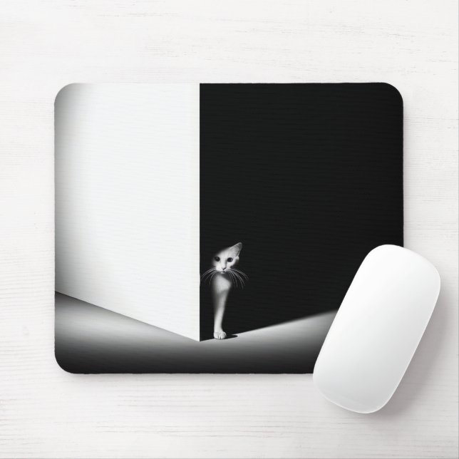 Weiße Katze in schwarzen Schatten Mousepad (Mit Mouse)