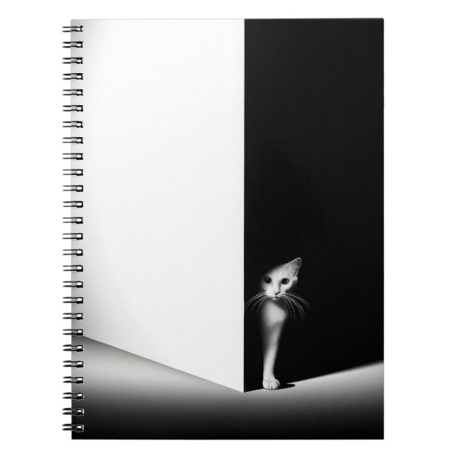 Weiße Katze in schwarzen Schatten Notizblock (Vorderseite)