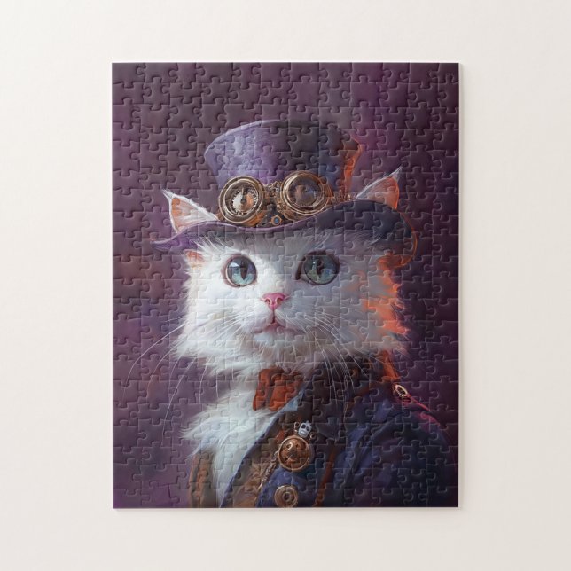 Weiße Katze in Steampunk-Kostüm (Vertikal)