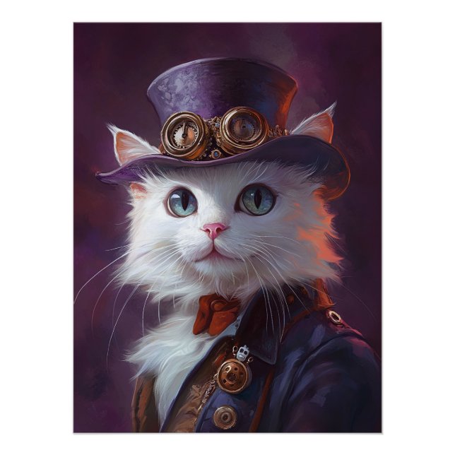 Weiße Katze in Steampunk-Kostüm Poster (Vorderseite)