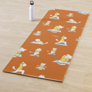Weiße Katze in verschiedenen Yoga-Posen Yogamat Yogamatte