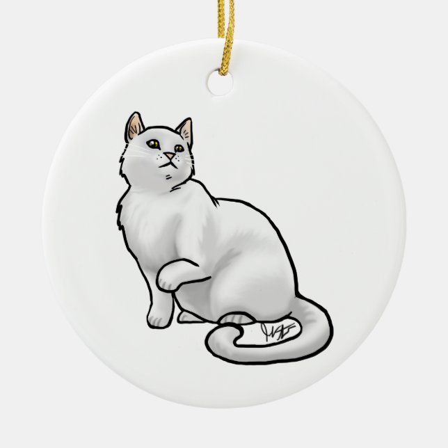 Weiße Katze Keramik Ornament (Vorne)