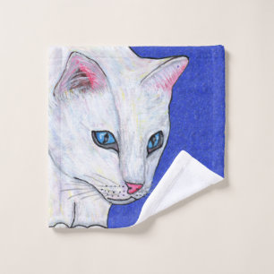 Weiße Katze Kopf Gesicht Bright Blue Eyes Waschlappen